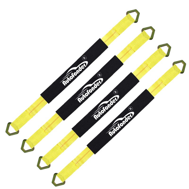 Autofonder 4 Pack 2" x36'' Premium Axle Straps Tie Downs with D-Ring Adjustable Tire Wheel Tie Down with Protective Sleeve Classic Yellow - Image 1